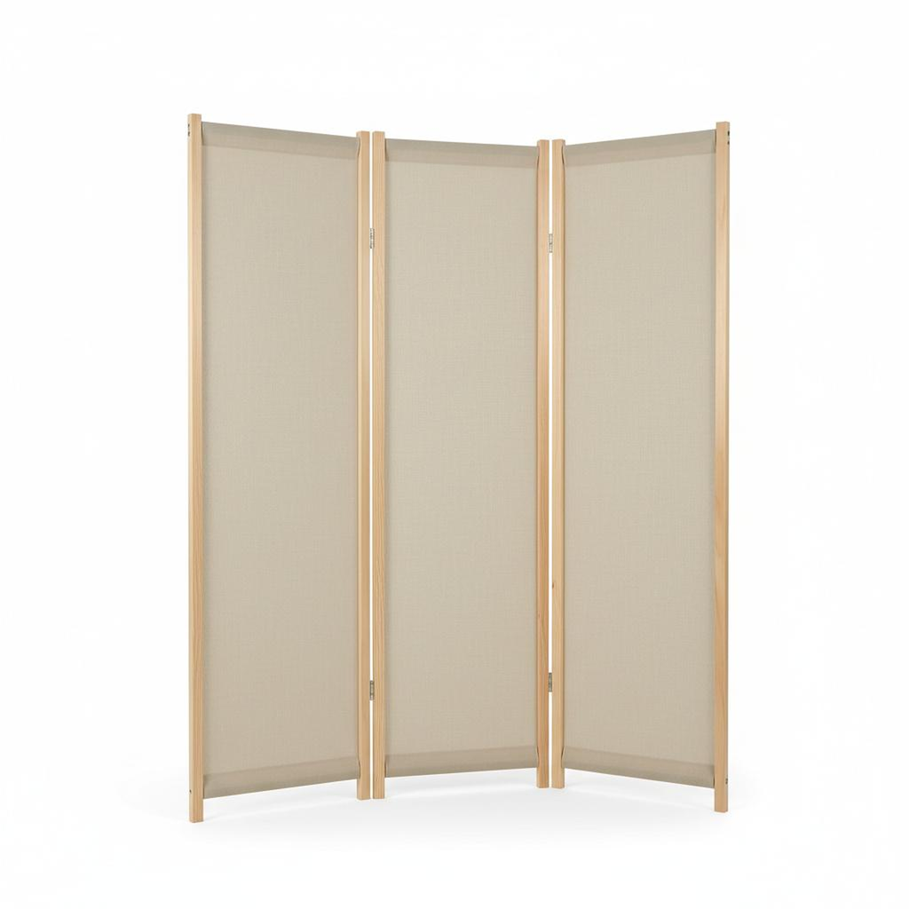 "Folding Fabric Room Divider (3-Panel, 72 x 60 inches, Beige)"