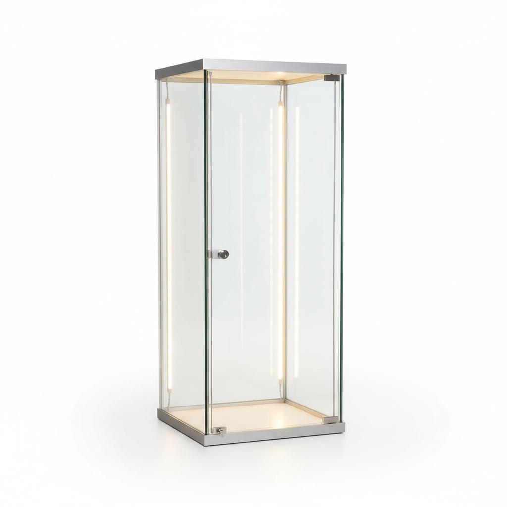 "Full-Glass LED Showcase Tower (Locking, 18 x 18 x 48 inches)"