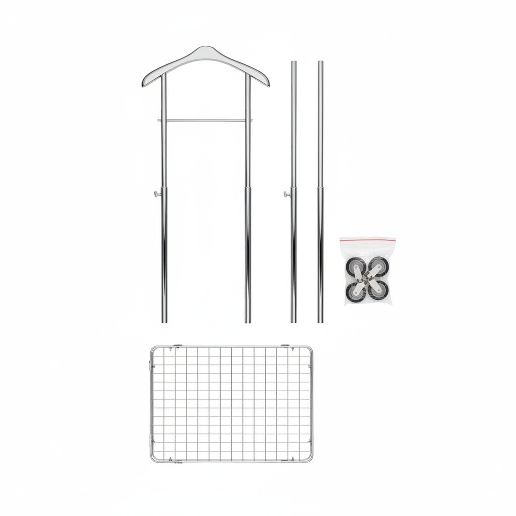 "Double-Bar Mobile Garment Rack with Shelf (Chrome)"