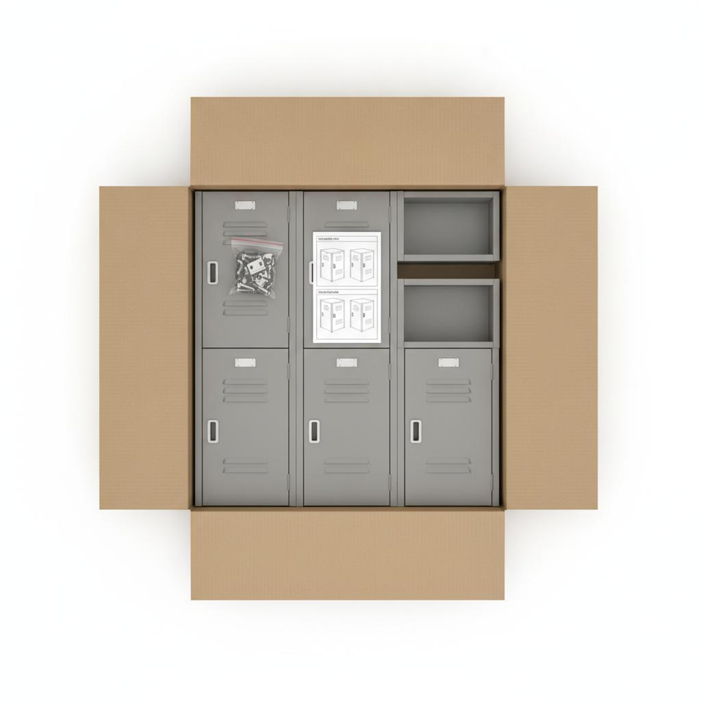 "Three-Unit Steel Locker Bank (Gray, Knock-Down Kit)"