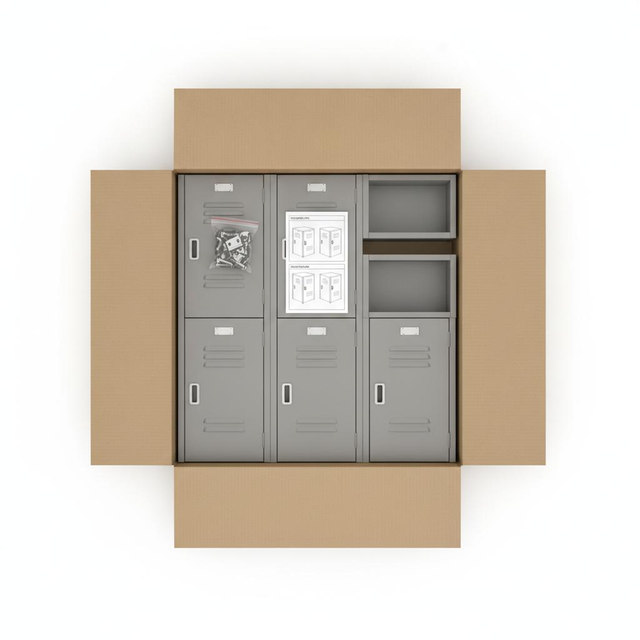"Three-Unit Steel Locker Bank (Gray, Knock-Down Kit)"